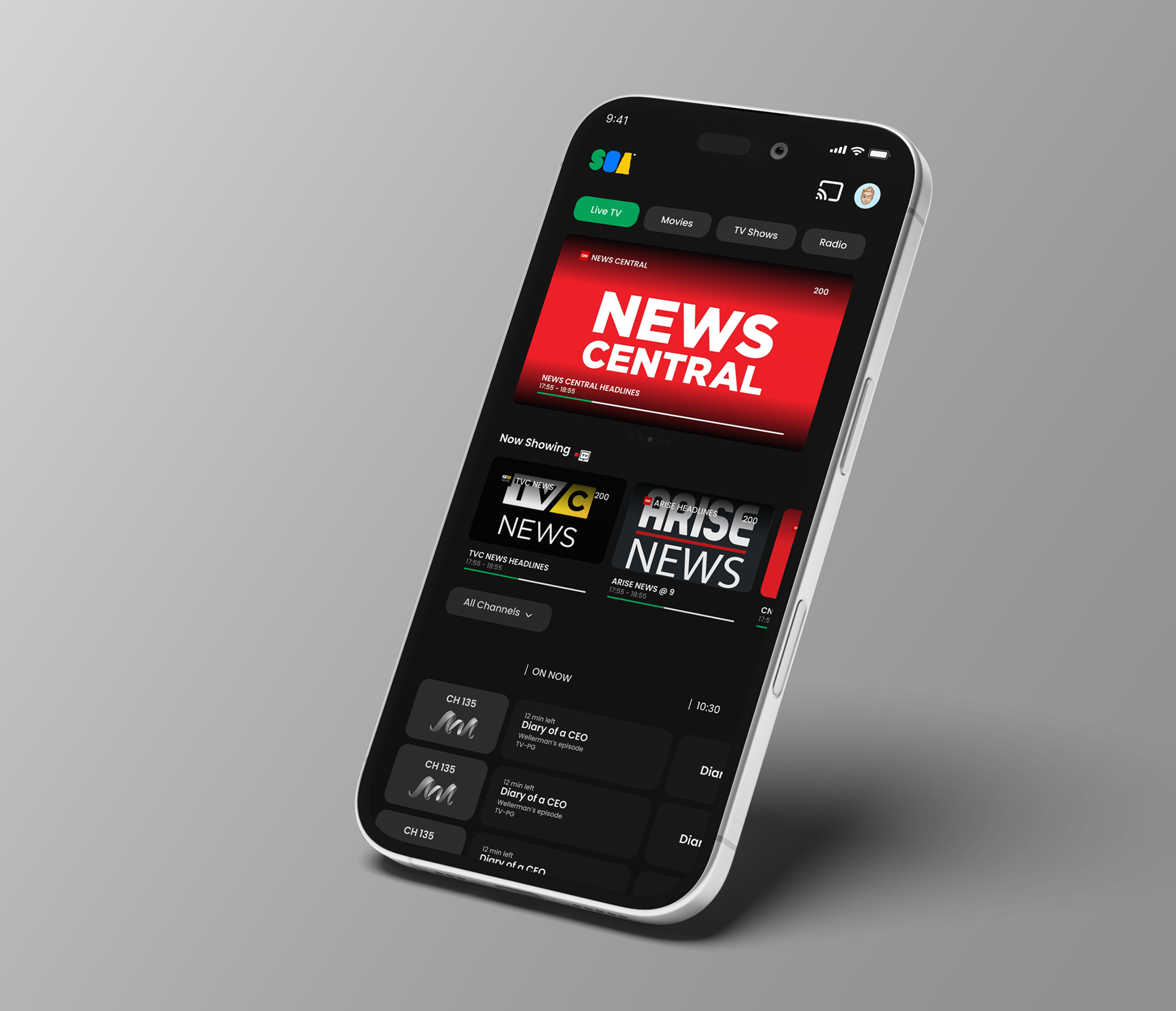 SOA mobile app shown on a smartphone